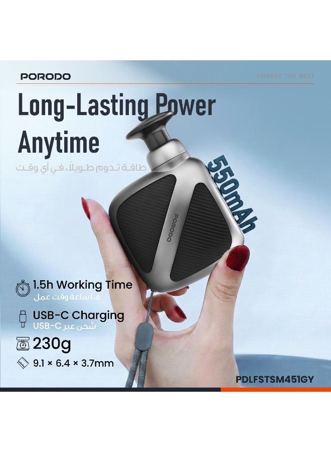 porodo Lifestyle Pocket Sized Muscle Relief Massager, Portable Pain Relief Massager with 3x Massage Heads / Up to 3200RPM Motor Speed / Timer Function / 4x Adjustable Speed Settings / USB-C Charging / Ergonomic Grip Design - Gray - Image 5